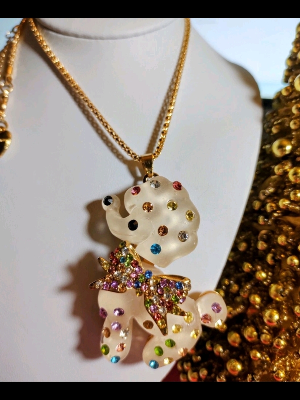 Betsey Johnson Gold-Tone Poodle Pendant Necklace with Multicolor Rhinestones